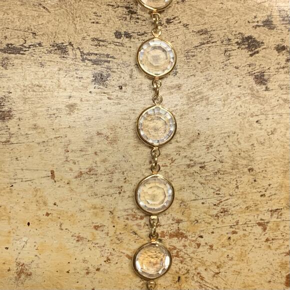 Gold Linked and Bezel Set Clear and Faceted Crystal Necklace 34 Inches Vintage - Picture 5 of 8
